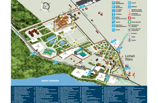 Mapa Sanktuarium w Licheniu. Znajdziesz tu cennik atrakcji, parkingów i noclegów.
