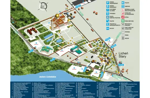 Mapa Sanktuarium w Licheniu. Znajdziesz tu cennik atrakcji, parkingów i noclegów.