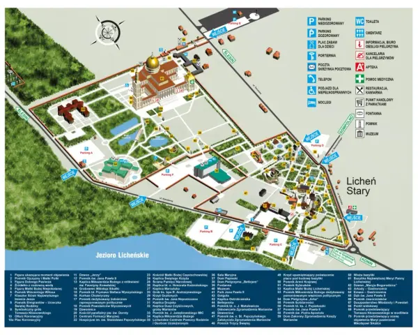 Mapa Sanktuarium w Licheniu. Znajdziesz tu cennik atrakcji, parkingów i noclegów.